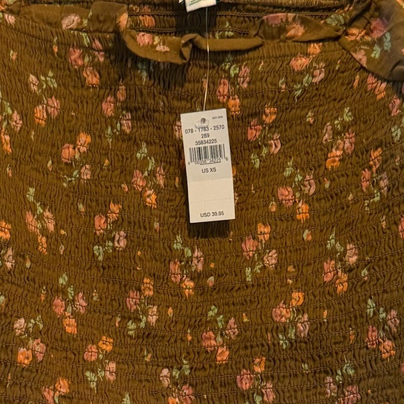 Aerie smocked bodice floral Crop Blouse XS cottage core NWT Boho puff fairy - Picture 8 of 8